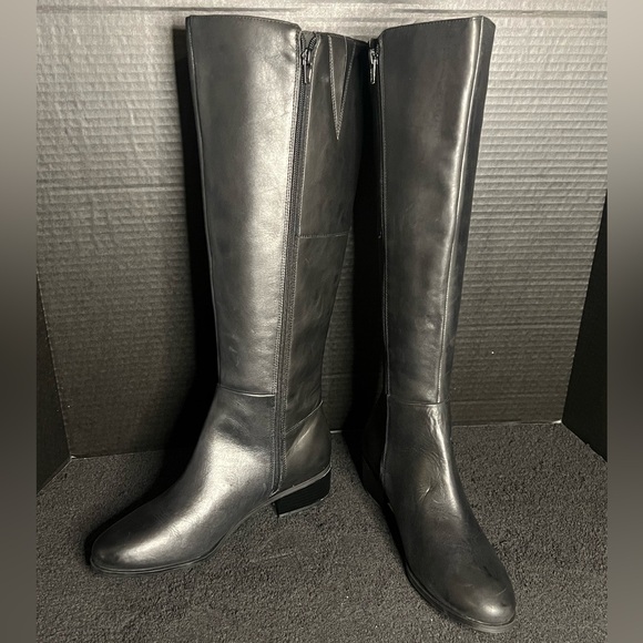 NWOB Rockport Black Leather Evalyn Tall Knee Almond Block Heel Riding Boots 8M - Picture 6 of 16